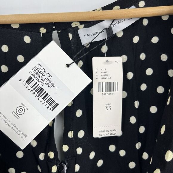 Faithfull The Brand Anthropologie Jumpsuit Size XS Black Helena Polka Dot Bow - Picture 6 of 12